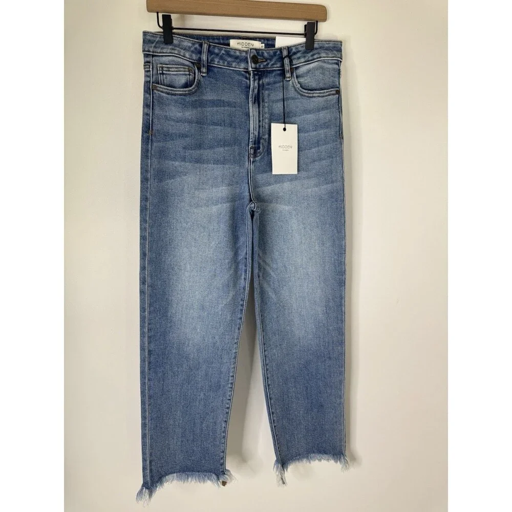 Hidden Tracey High Rise Straight Cropped Jeans Womens 30 Raw Hem NWT Buckle - Picture 3 of 13